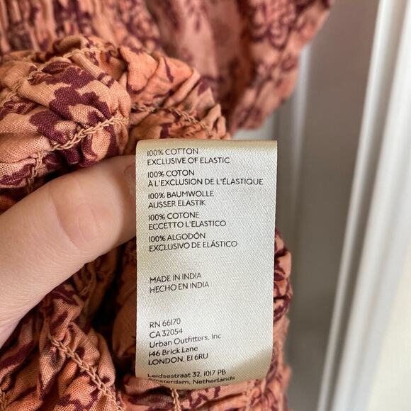 FREE PEOPLE Smock it to Me Mini Dress Apricot Ruffle Peasant Boho Size Large - Picture 9 of 10